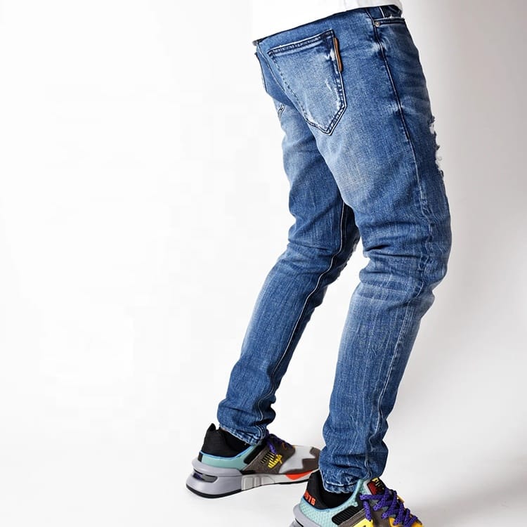Custom Logo Blue Pantalones Distressed Trousers Men's Ripped Jeans - Image 2