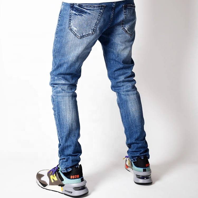 Custom Logo Blue Pantalones Distressed Trousers Men's Ripped Jeans - Image 3
