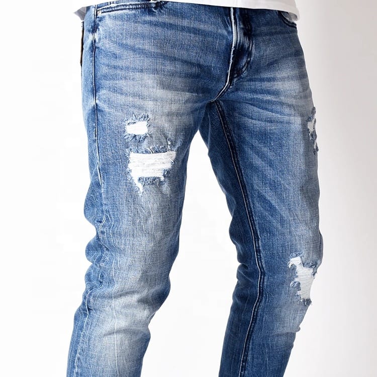 Custom Logo Blue Pantalones Distressed Trousers Men's Ripped Jeans - Image 4