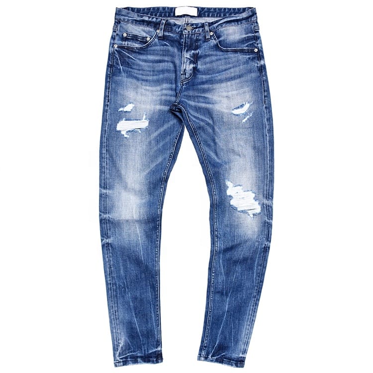 Custom Logo Blue Pantalones Distressed Trousers Men's Ripped Jeans - Image 5