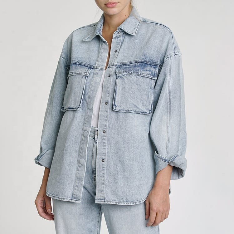 Custom Women's Cotton Denim Jackets with Pockets - Image 2
