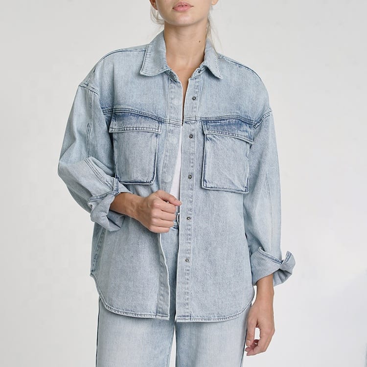 Custom Women's Cotton Denim Jackets with Pockets - Image 3