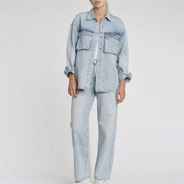 Custom Women's Cotton Denim Jackets with Pockets - Image 4