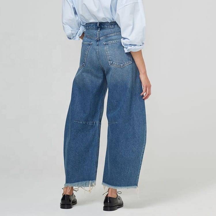 Custom Curved Wide Leg Women Denim Jeans - Image 3