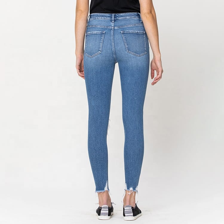 China Manufacture Custom Distressed Denim Women Jeans - Image 3