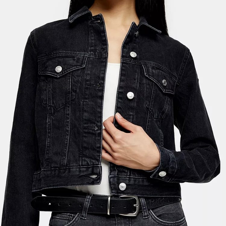 Customize Black Jean Crop Top Long Sleeve Women's Denim Jackets - Image 2
