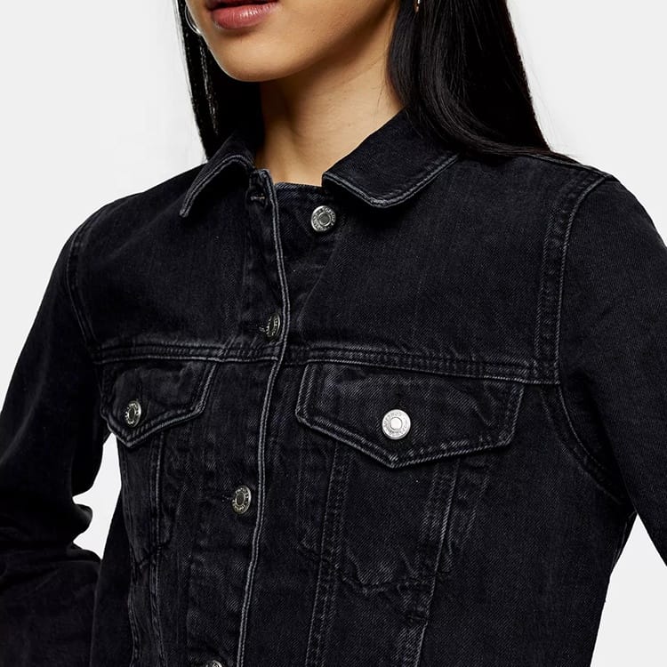 Customize Black Jean Crop Top Long Sleeve Women's Denim Jackets - Image 3