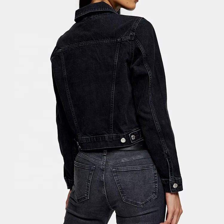 Customize Black Jean Crop Top Long Sleeve Women's Denim Jackets - Image 4
