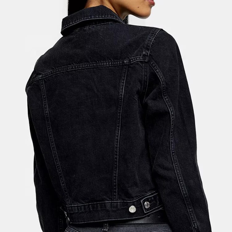 Customize Black Jean Crop Top Long Sleeve Women's Denim Jackets - Image 5