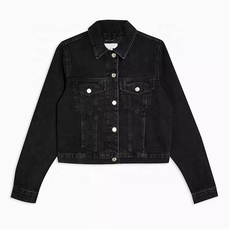 Customize Black Jean Crop Top Long Sleeve Women's Denim Jackets - Image 6