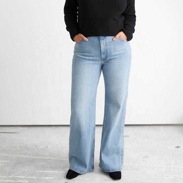Custom high quality plus size womens stretchy high waist jeans front view
