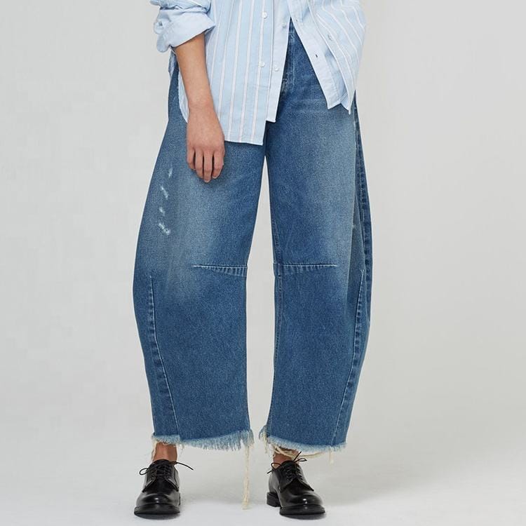 Custom women's high rise curved wide leg denim jeans, manufacturer front view