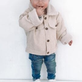 OEM Winter Warm Baby Corduroy Jacket With Soft Fleece Lining