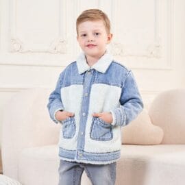 Winter Trend Warm Kids Comfortable LambsWool Outwear Blue Wash Denim Coats Boys Jacket