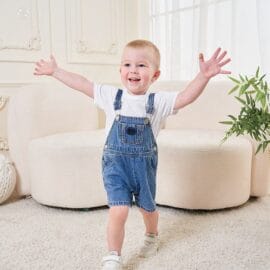Factory Custom Soft Blue Wash Boys Denim Baby Overalls