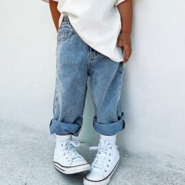 Spring Custom Best-selling Children’s Denim Pants Washed Blue Unisex Casual Design Jeans