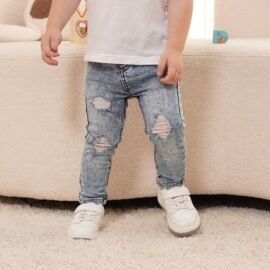 Best Selling Products Acid Wash Skinny Jean Pants For Boys Distressed Blue Denim Boys Jeans