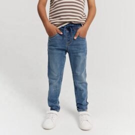 Hot Sale Mid Washed Elastic Waist Denim Jeans Pant For Boys