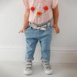 High Quality Custom Fashion Slim Fit Design With Elastic Waist Denim Jeans For Toddler Girls