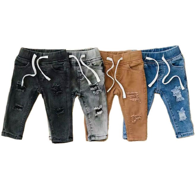 Custom distressed slim fit soft stretch denim jeans for Children