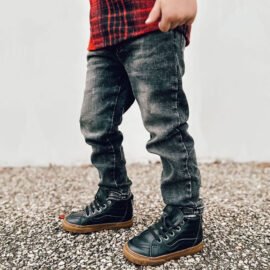 2023 New Design Faded Black Slim Fit Denim Jeans For Toddler Baby Boys Skinny Stretch Denim Jeans For Kids