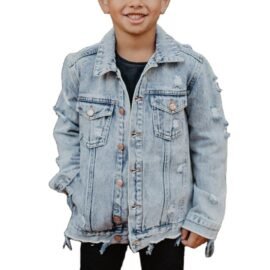 2024 Fashion Distressed Children’s Denim Jackets Kid’s Ripped Jeans Jacket & Coat