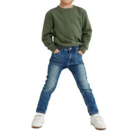 Custom Logo Full Length Soft Stretch Jean Pants For Kids Slim Fit Casual Blue Denim Boys Jeans