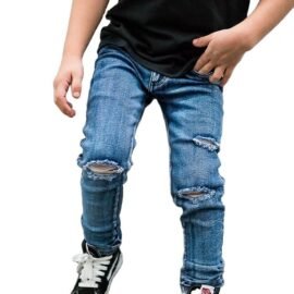 OEM Service Wholesale Children Skinny Unisex Blue Denim Jeans pants For Kids