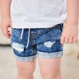 Custom Logo Summer Washed Denim Shorts For Kids Casual Ripped Design Drawstring Jean Shorts