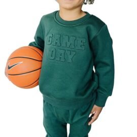 Wholesale Children Clothing Custom 3d embossed French Terry Kids Hoodie and Sweatpants Boys Tracksuit Clothing Set