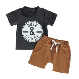 New Organic Cotton Kids Outfit Set Casual T-Shirt and Shorts for Toddlers Newborns Solid Color Boys Summer Clothes Set