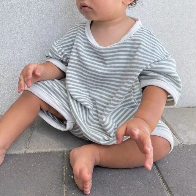 Custom Summer Unisex Infants & Toddlers Cotton Soft  Striped Set - Image 4