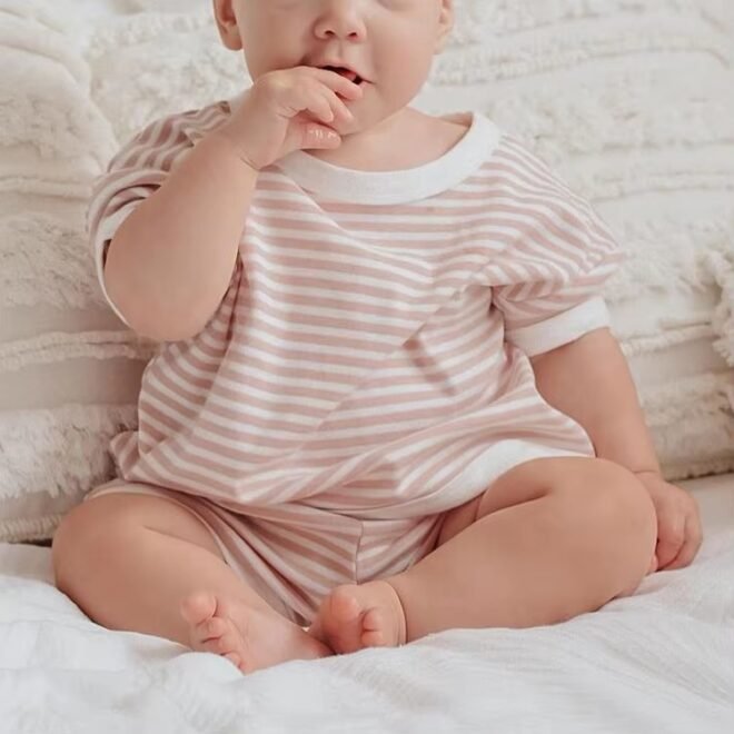 Custom Summer Unisex Infants & Toddlers Cotton Soft  Striped Set - Image 6