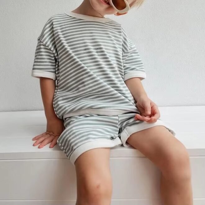 Custom Summer Unisex Infants & Toddlers Cotton Soft  Striped Set - Image 2