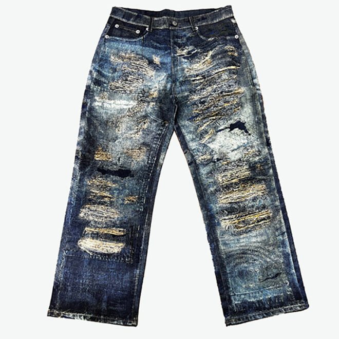 Custom Ripped Distressed 3D Digital Printing Denim Jean For Men
