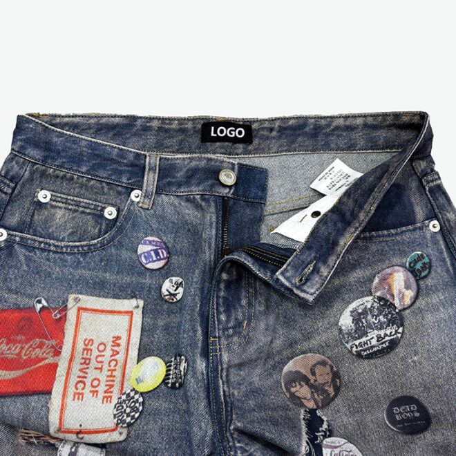Custom Dispressed Ripped Digital Printing Denim Jean for Men - Image 6
