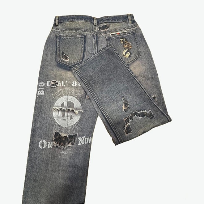Custom Dispressed Ripped Digital Printing Denim Jean for Men - Image 3