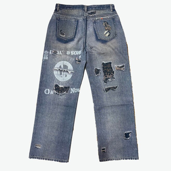 Custom Dispressed Ripped Digital Printing Denim Jean for Men - Image 2