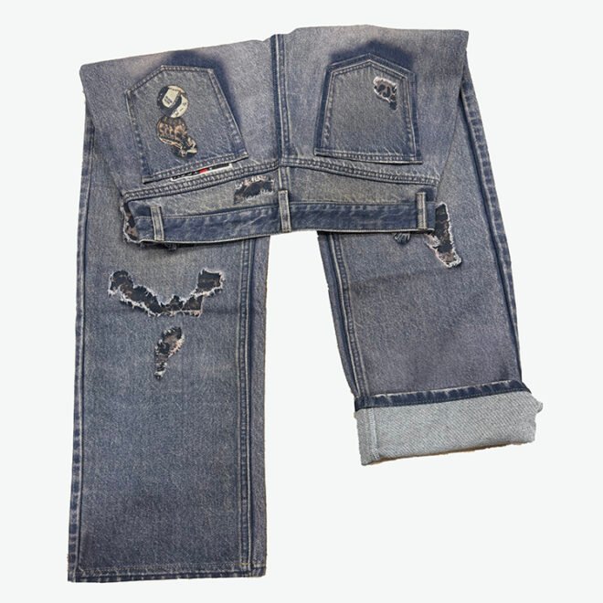 Custom Dispressed Ripped Digital Printing Denim Jean for Men - Image 4
