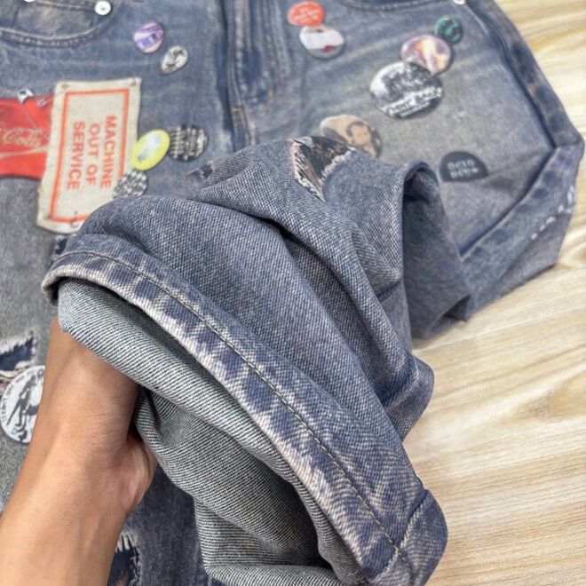 Custom Dispressed Ripped Digital Printing Denim Jean for Men - Image 5