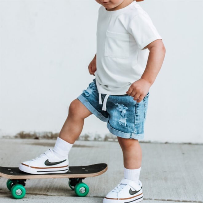 Custom Unisex Children Ripped Distressed Denim Shorts Kids Clothes - Image 2