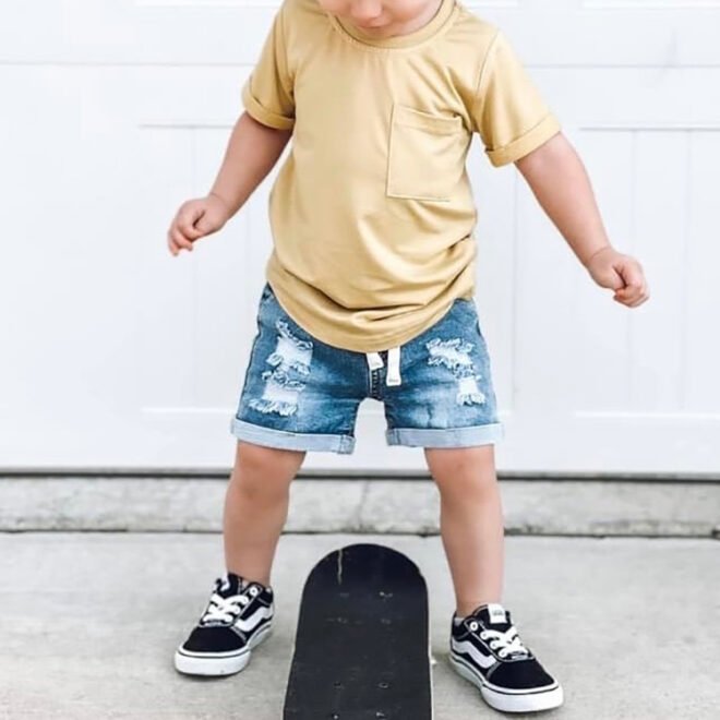 Custom Unisex Children Ripped Distressed Denim Shorts Kids Clothes - Image 3
