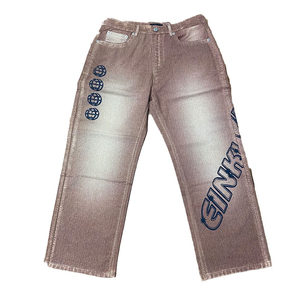 Custom full surface 3D digital printing men's denim pants front view
