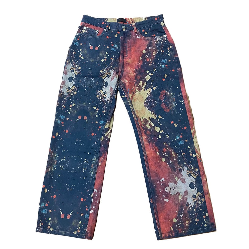 Custom full surface 3D digital printed men denim jeans front view for streetwear brands