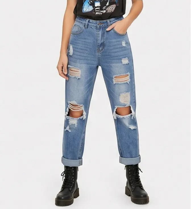 Mid Wash Ripped Boyfriend Jeans