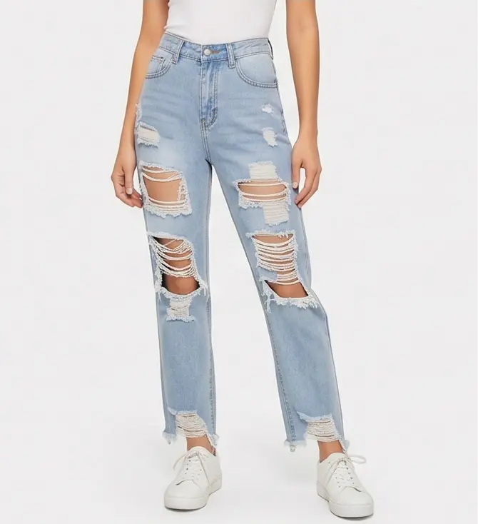 Straight Leg Destructed Jeans