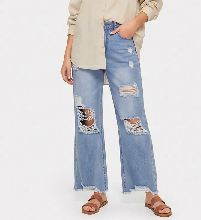 Wide Leg Distressed Jeans
