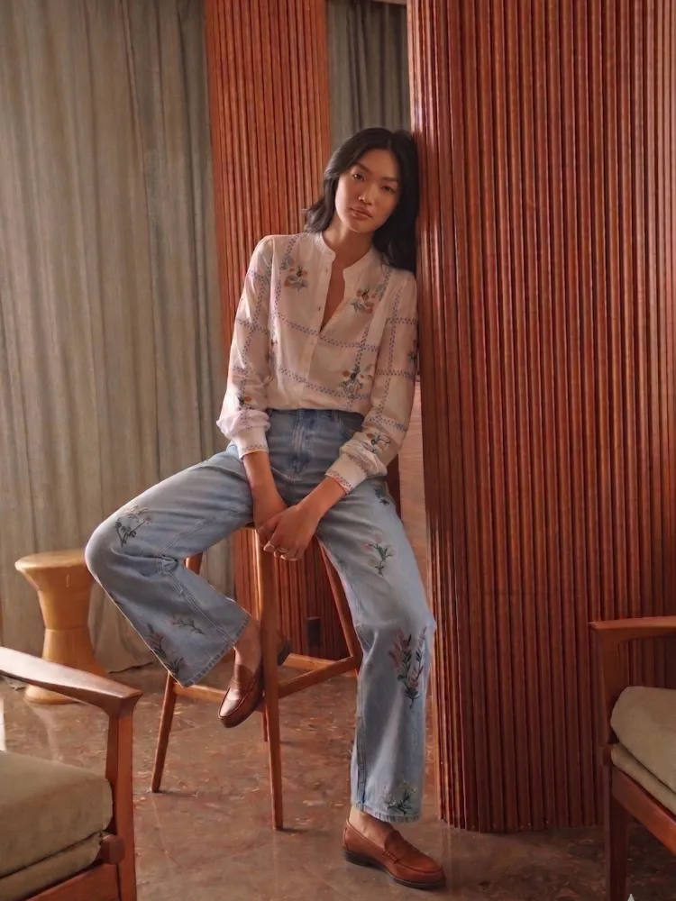 embroidered denim jeans for women