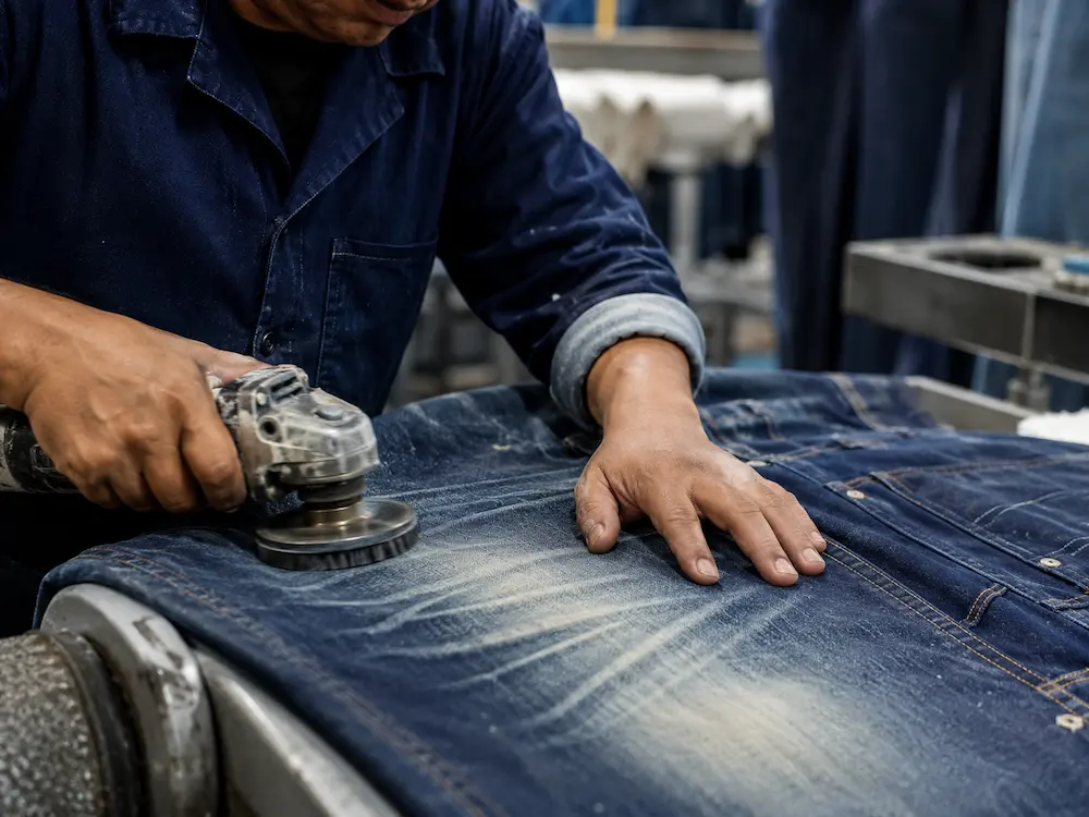 Hand brush denim wash