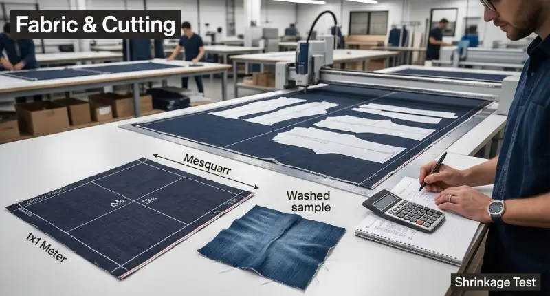 denim fabric shrinkage test 1x1 meter method and precision garment cutting